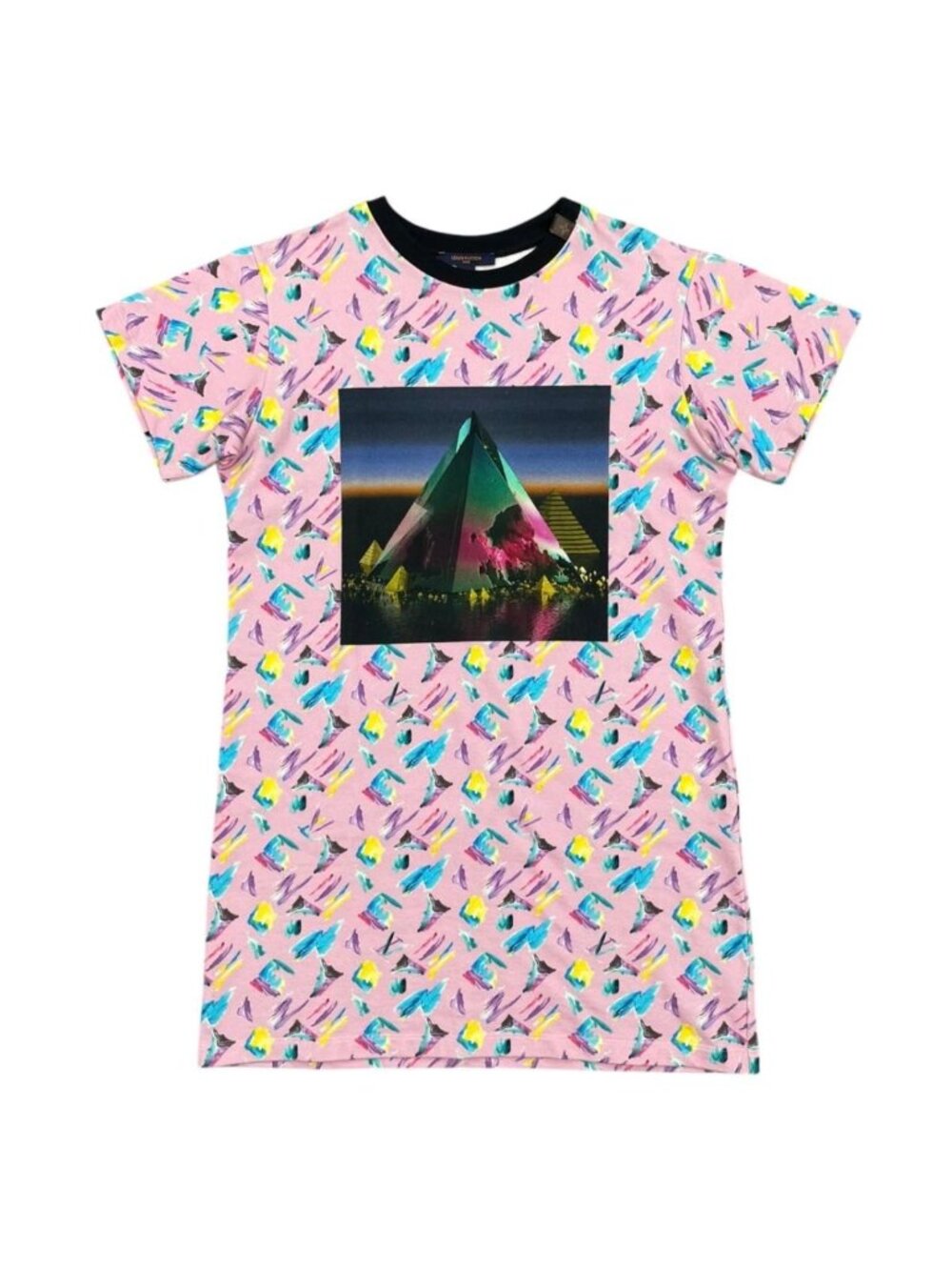 Louis Vuitton Dress Pyramid All Over Print Cotton Monogram Tag Multicolor Pink L